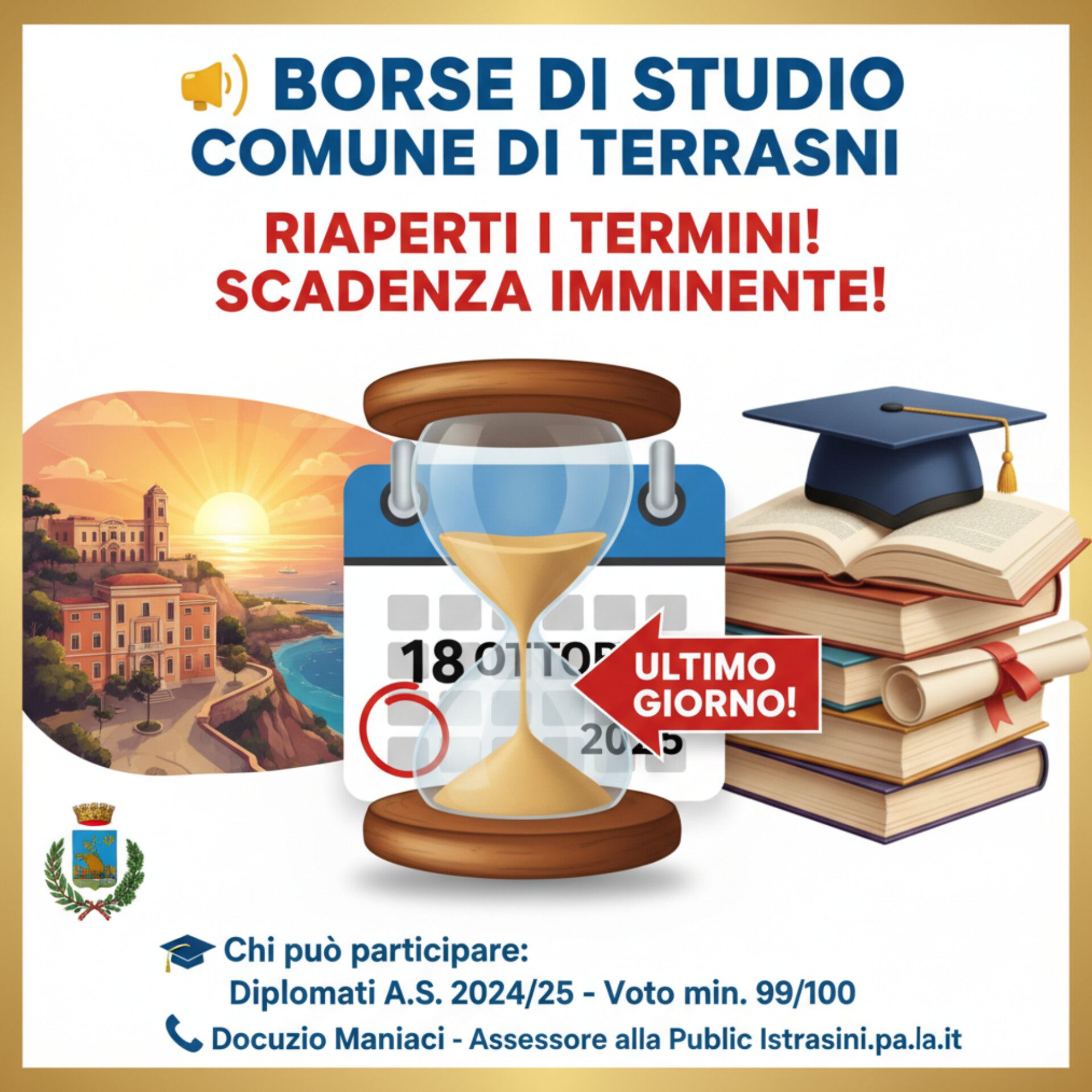 Borse di Studio Comune di Terrasini: Riaperti i Termini! Scadenza Imminente!