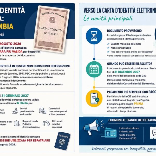 Carta d’identità cartacea e passaggio alla CIE:&hellip;